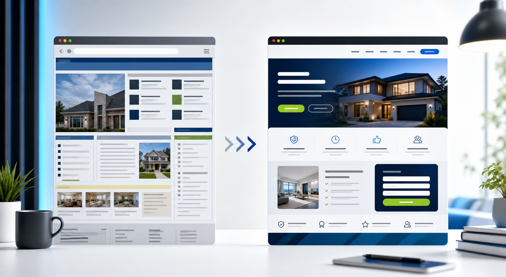 Before and after website redesign concept